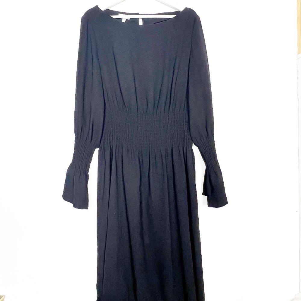 ESCADA Women's Dress Size 46 EU 12 US Black Elastic waist sleeves RARE